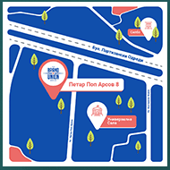 Illustrated map post with location pins
